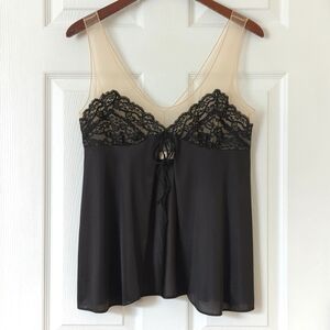 Maidenform 70's Vintage Union Made Dainty Sheer Yoke Lingerie Tank Top Black M
